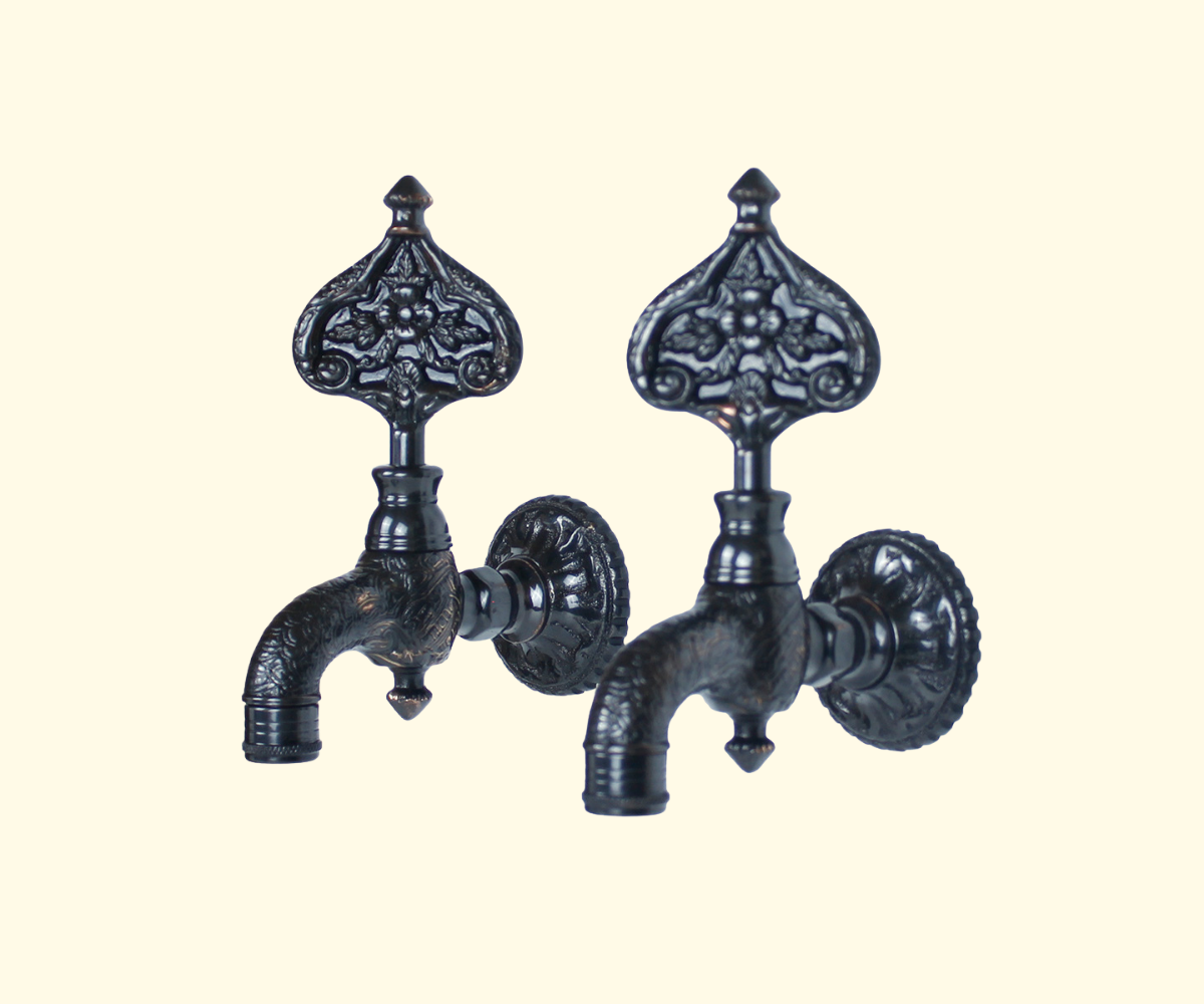 Double Ottoman Hamam Taps with Bath Bowl cover by black