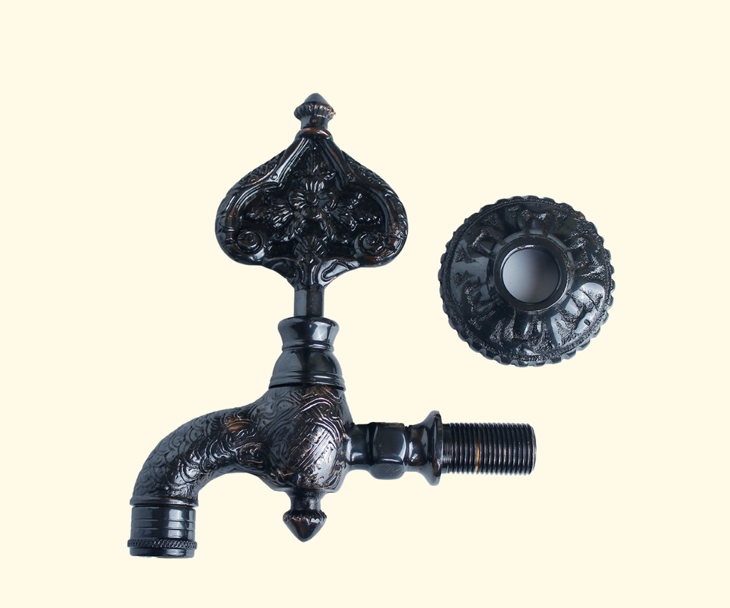 Double Ottoman Hamam Taps with Bath Bowl cover by black